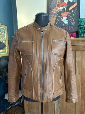 Men's Brown Leather Zip-Front Jacket